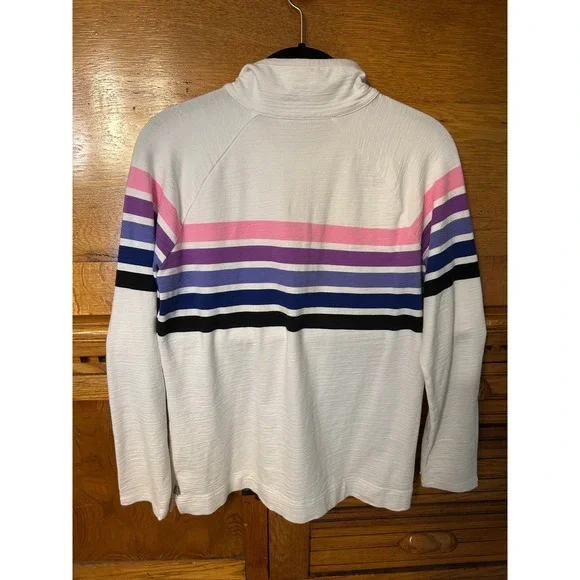 T by Talbots Womens XS White Striped Quarter Zip Pullover UPF 50+ Mock Neck Top - Picture 2 of 11
